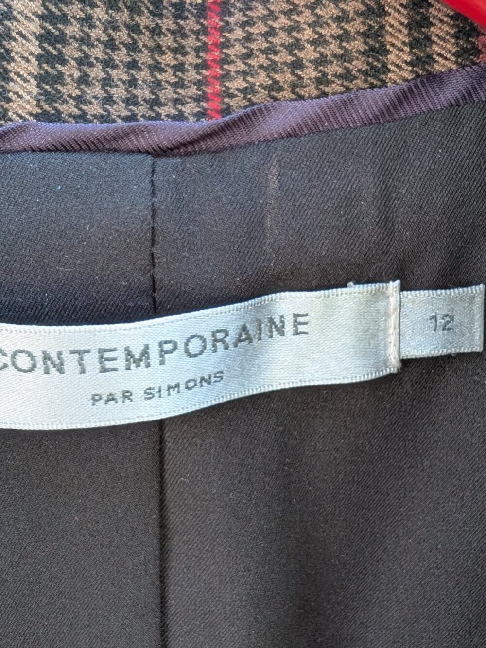 Contemporaine Simons - Brown Plaid Single-button Blazer, Size 12 - Picture 3 of 9